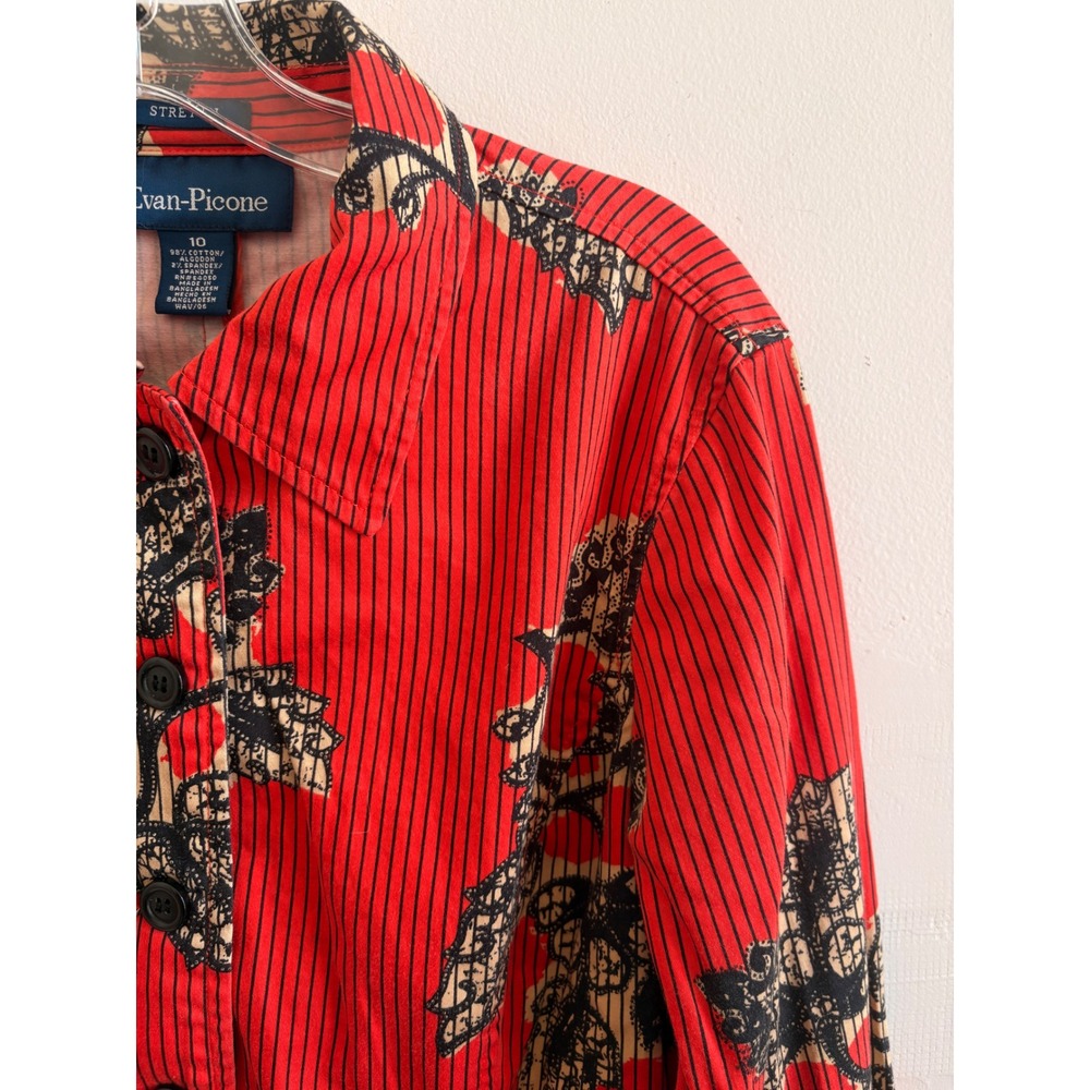 Vintage Evan Picone Orange Floral Striped Blazer Retro 90s Cropped Jacket 10 - Picture 4 of 7